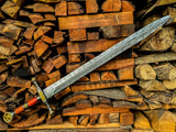 Damascus Steel Longsword | Wood & Brass Handle with Ornate Detailing