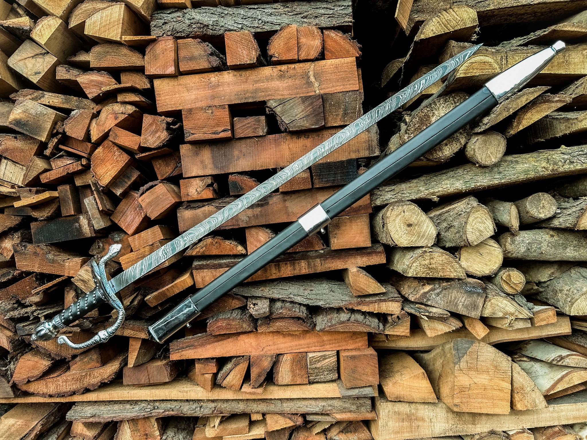 Damascus Steel Spanish Fencing Style Rapier Sword with Scabbard