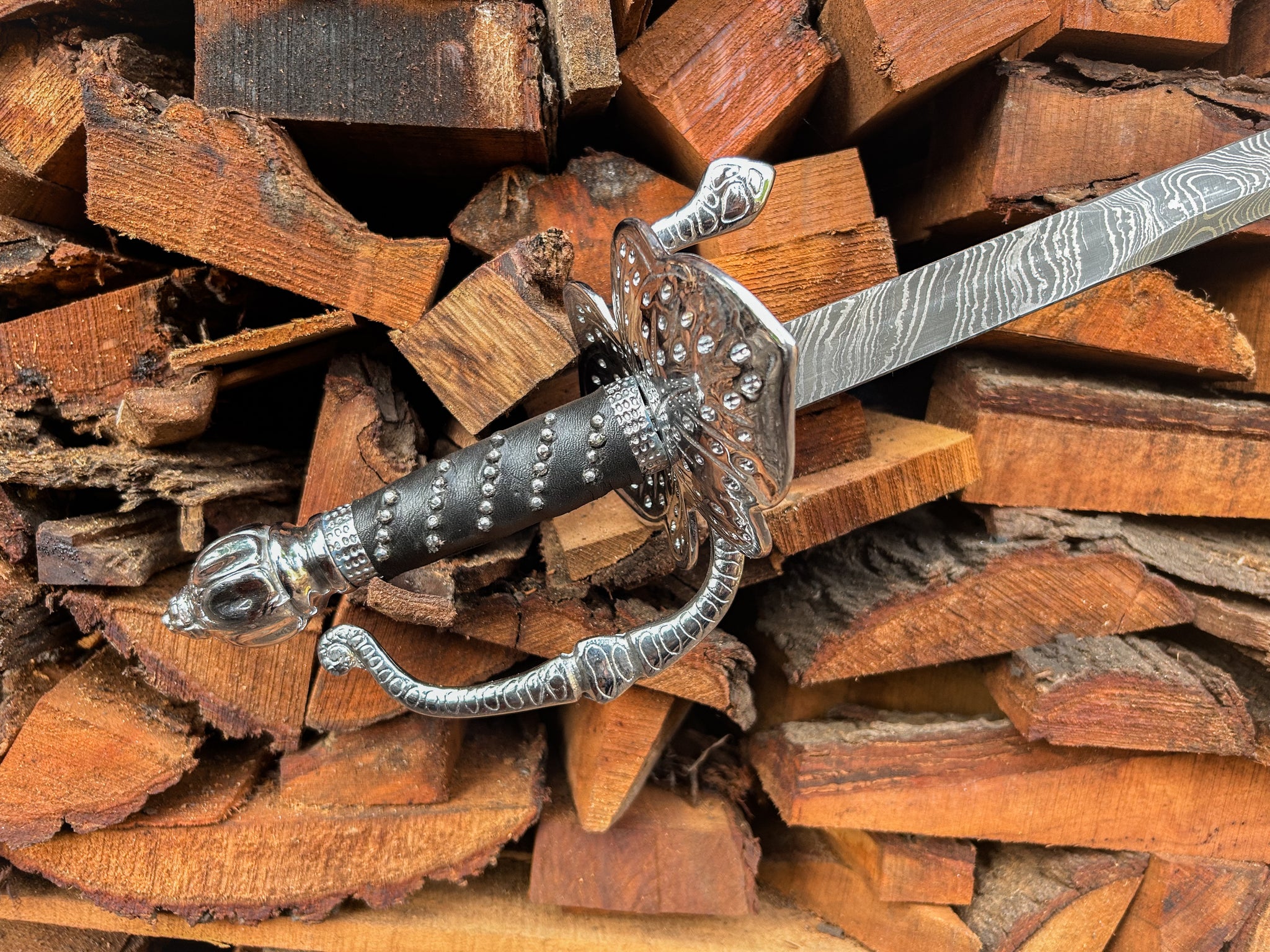 Damascus Steel Spanish Fencing Style Rapier Sword with Scabbard