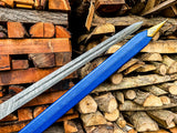 Damascus Steel Sword | Blue Leather Handle Longsword