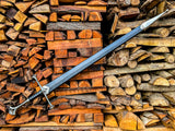 Damascus Steel Sword | Black Leather Handle Longsword