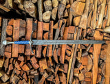 Damascus Steel Sword | Blue Leather Handle Longsword
