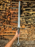 Damascus Steel Sword | Black Leather Handle Longsword