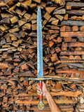 Damascus Steel Longsword | Wood & Brass Handle with Ornate Detailing