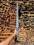 Damascus Steel Sword | Blue Leather Handle Longsword