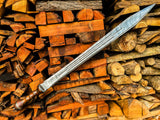 Damascus Steel Gladius Sword with Hand-Carved wood handle