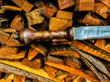 Damascus Steel Gladius Sword with Hand-Carved wood handle