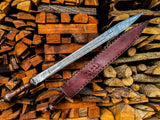Damascus Steel Gladius Sword with Hand-Carved wood handle