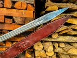 Damascus Steel Gladius Sword with Hand-Carved wood handle