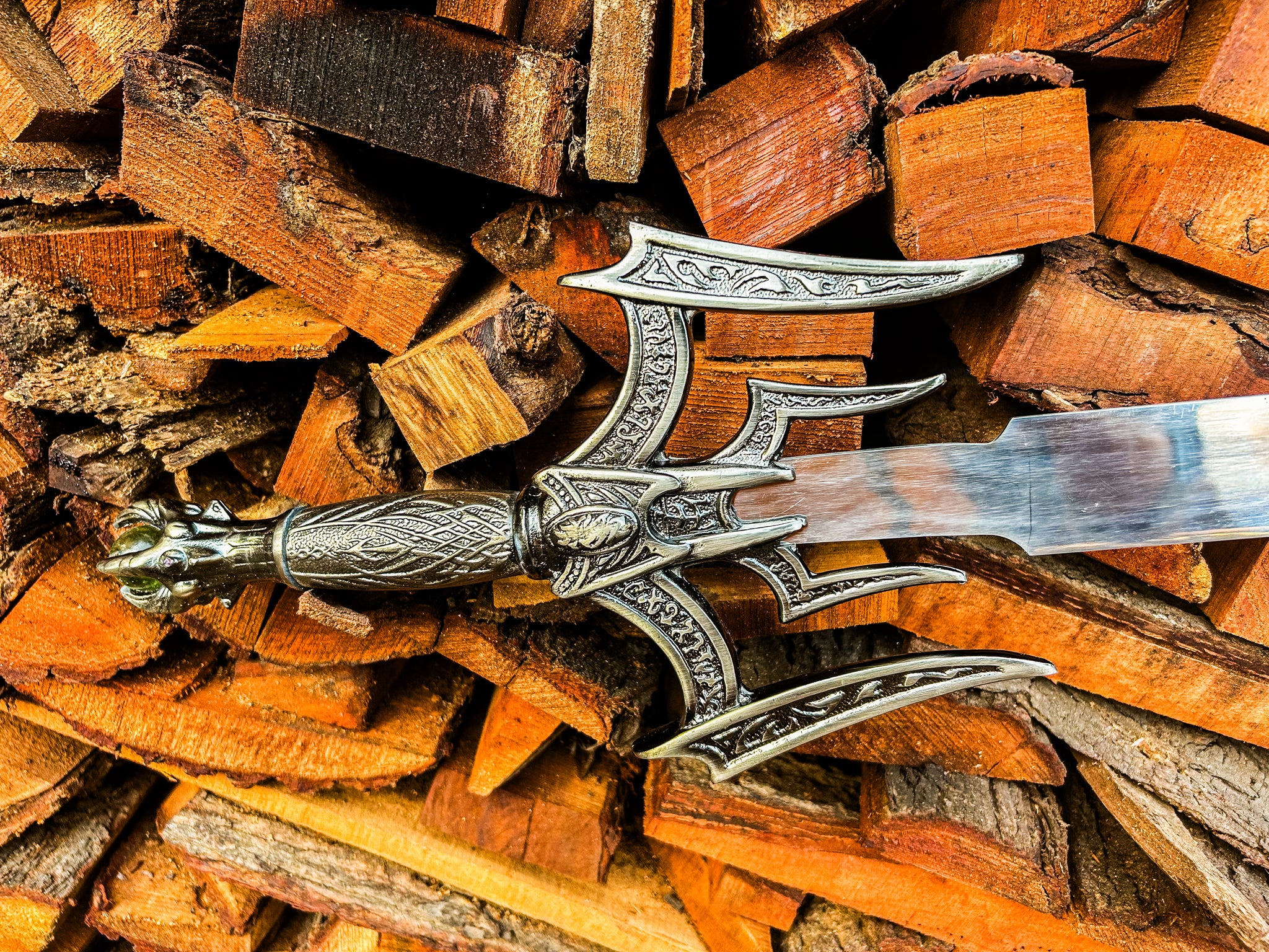 Hand Forged Fantasy-Inspired Steel Sword with Detailed Metal Grip