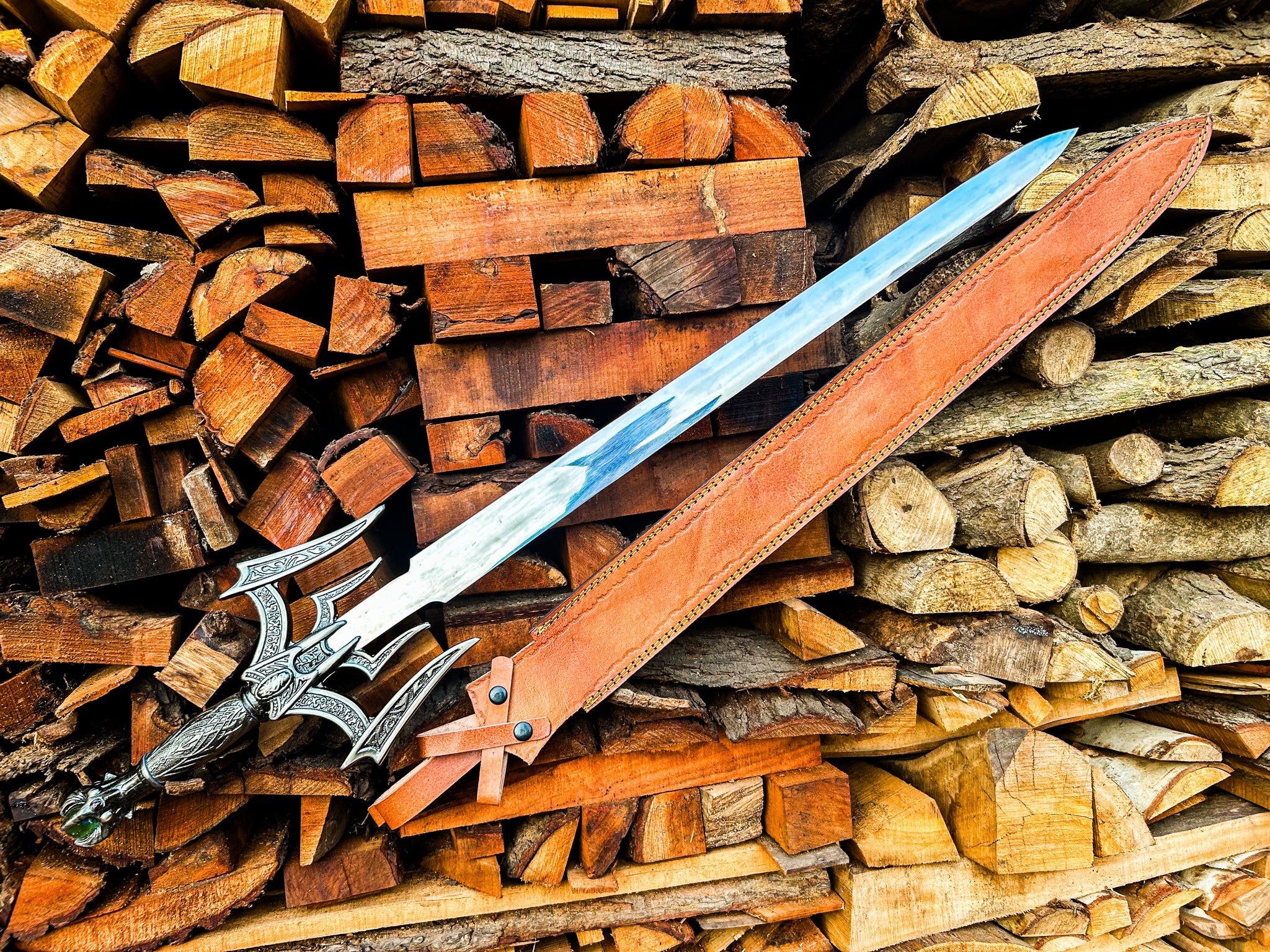 Hand Forged Fantasy-Inspired Steel Sword with Detailed Metal Grip