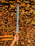 Damascus Steel Sword | Wood & Brass Guard Handle Longsword