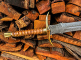 Damascus Steel Sword | Wood & Brass Guard Handle Longsword