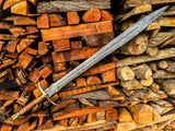 Damascus Steel Sword | Wood & Brass Guard Handle Longsword