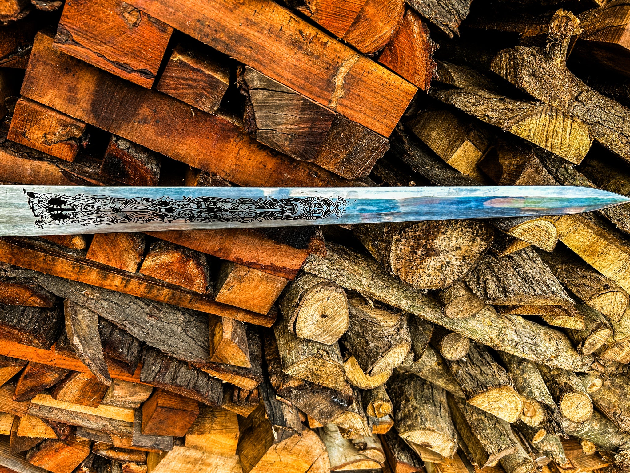 Viking Inspired Longsword with Metal Grip with Ornate Gold Detailing