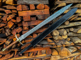 Damascus Steel Sword | Wood & Brass Guard Handle Longsword