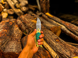 Handmade Fish Shaped Damascus Steel Folding Knife with Leather Sheath