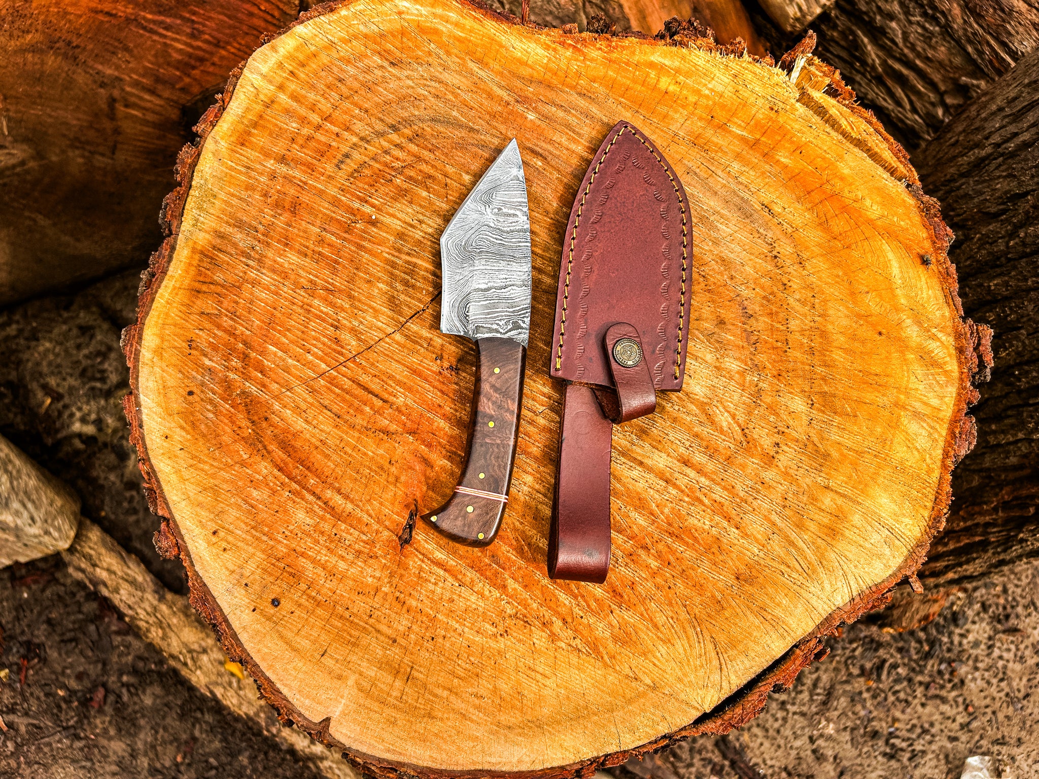 Handmade Kiridashi Knife Damascus Steel Fixed Blade Pocket Knife