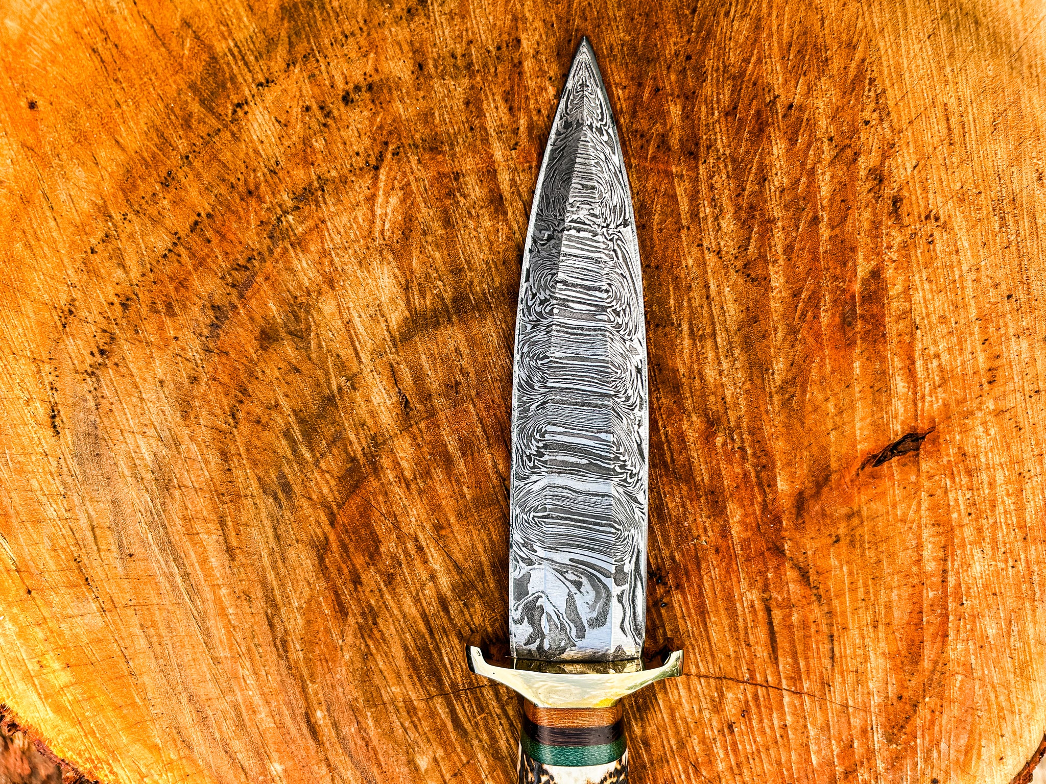 Stag Handle Hunting knife with Damascus Steel blade Stag Handle Knife with Leather Sheath