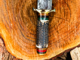 Stag Handle Hunting knife with Damascus Steel blade Stag Handle Knife with Leather Sheath