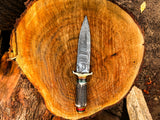 Stag Handle Hunting knife with Damascus Steel blade Stag Handle Knife with Leather Sheath