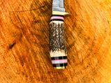 Damascus Steel Blade and Stag Handle Hunting knife with Leather Sheath