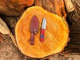 Handmade Skinner Knife Damascus Steel Fixed Blade Pocket Knife with Red & Blue Grip