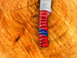 Handmade Skinner Knife Damascus Steel Fixed Blade Pocket Knife with Red & Blue Grip