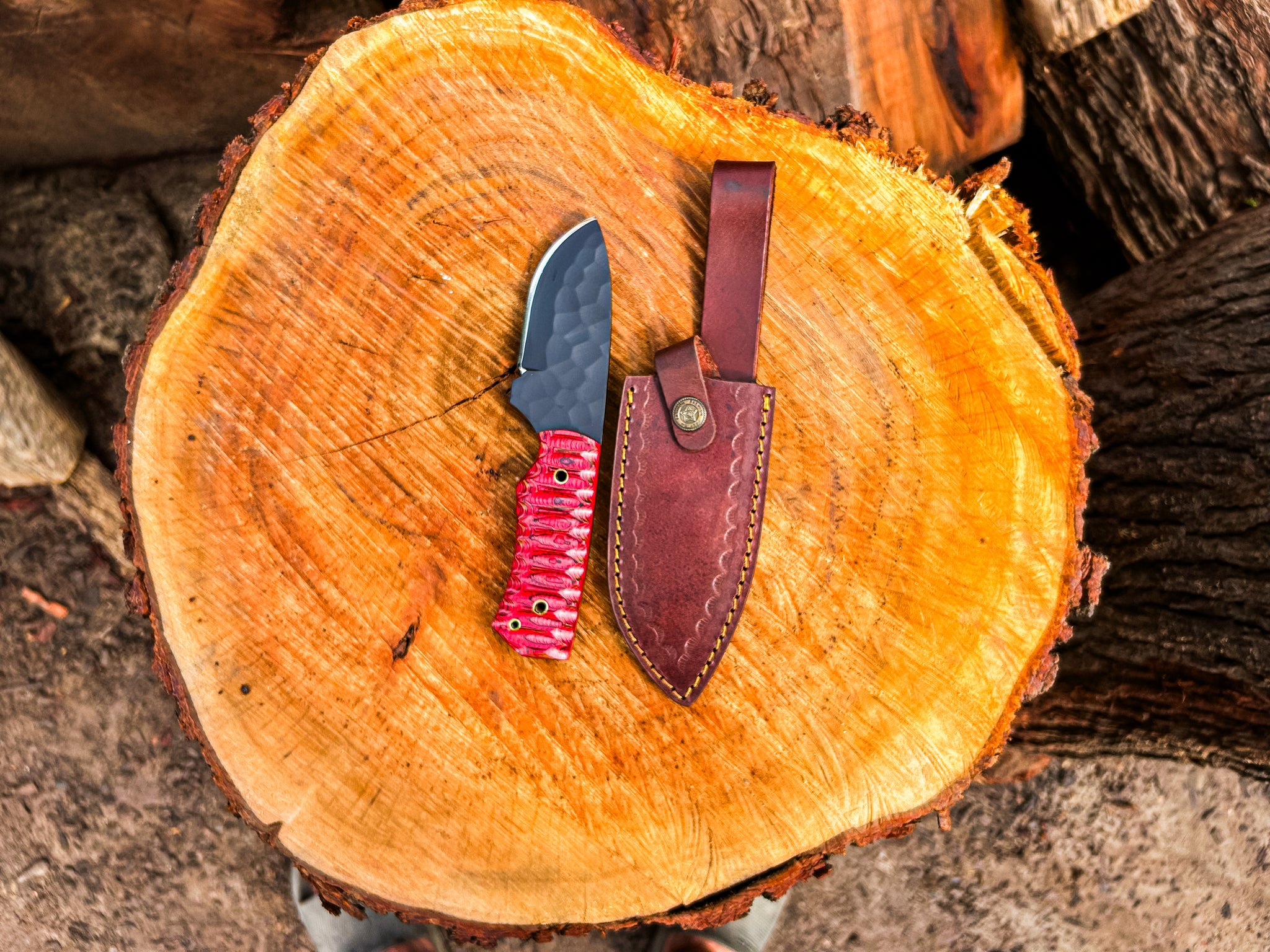 Handmade Skinner Knife Carbon Steel & Red Grip Fixed Blade Pocket knife