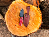 Handmade Skinner Knife Carbon Steel & Red Grip Fixed Blade Pocket knife