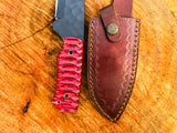 Handmade Skinner Knife Carbon Steel & Red Grip Fixed Blade Pocket knife