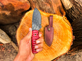 Handmade Skinner Knife Carbon Steel & Red Grip Fixed Blade Pocket knife