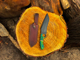 Handmade Green Wood Grip Fixed Blade Hunting Knife with Leather Sheath