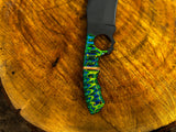 Handmade Green Wood Grip Fixed Blade Hunting Knife with Leather Sheath