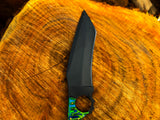 Handmade Green Wood Grip Fixed Blade Hunting Knife with Leather Sheath