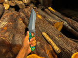 Handmade Green Wood Grip Fixed Blade Hunting Knife with Leather Sheath