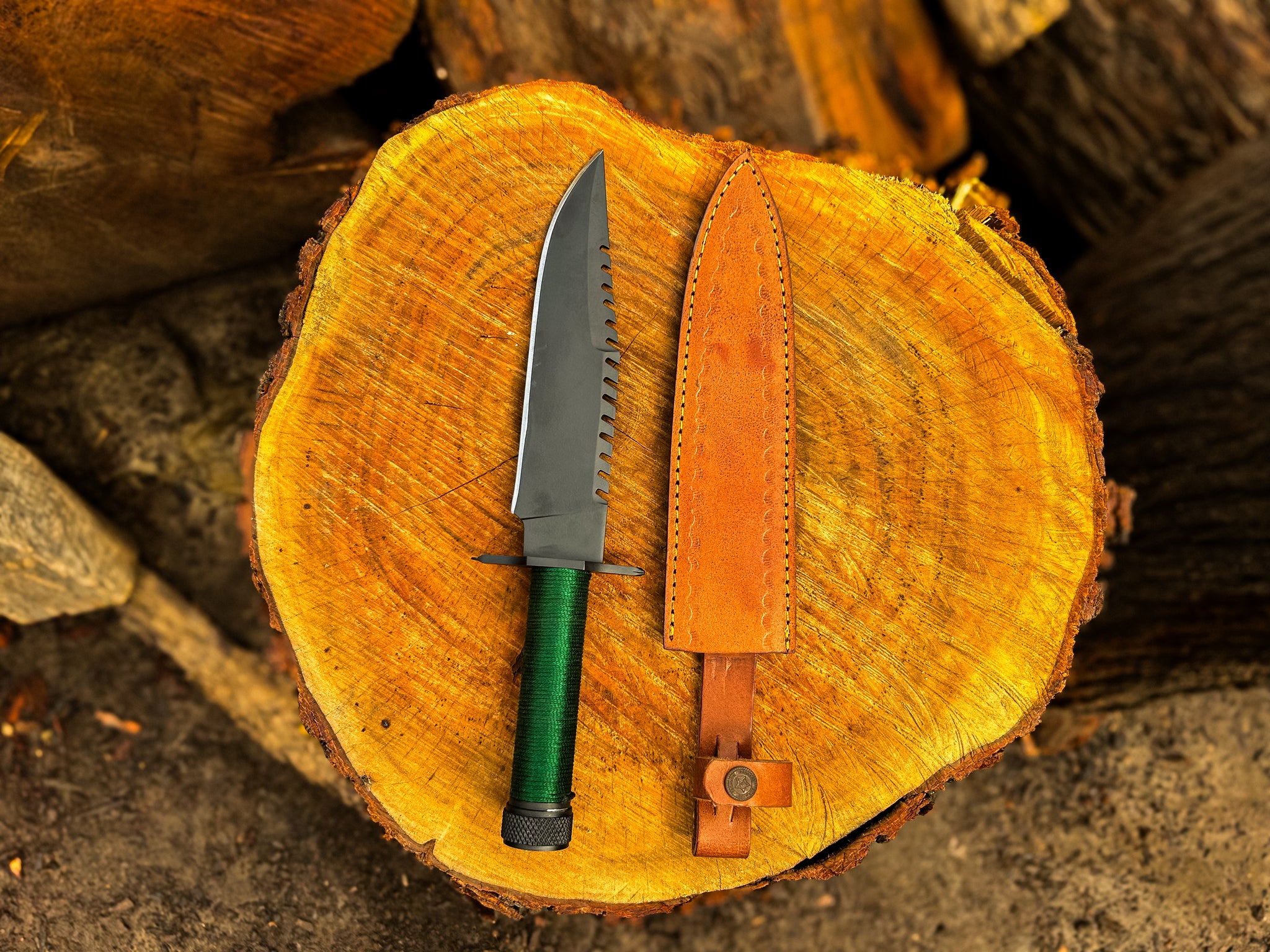 Rambo First Blood Hunting Knife with Green Nylon Wrapped handle