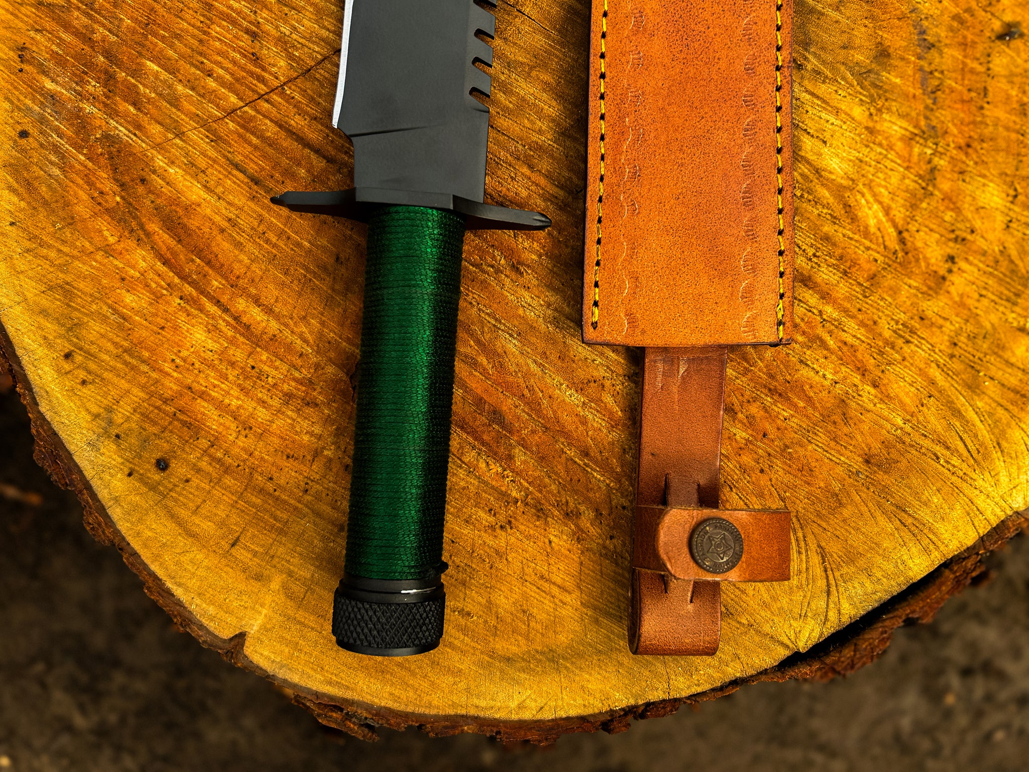 Rambo First Blood Hunting Knife with Green Nylon Wrapped handle