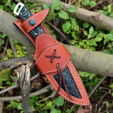 Damascus Steel Knife with G10 Handle with Mosaic Pin Detailing