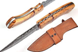 Damascus Hunting Knife with Smooth Finish Olive Wood Handle