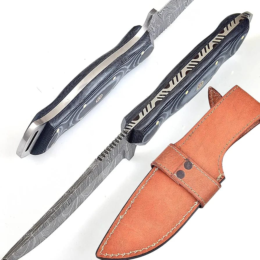 Damascus Steel Knife with G10 Handle with Mosaic Pin Detailing