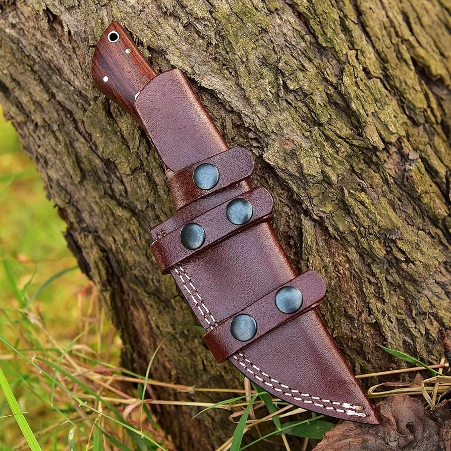 Damascus Hunting Knife with Rosewood and Bone Handle