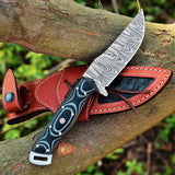 Damascus Steel Knife with G10 Handle with Mosaic Pin Detailing