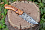 Damascus Hunting Knife with Smooth Finish Olive Wood Handle