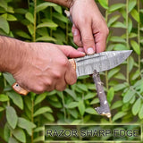Damascus Hunting Knife with Smooth Finish Olive Wood Handle