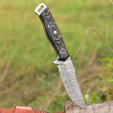 Damascus Steel Knife with G10 Handle with Mosaic Pin Detailing