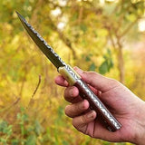 Damascus Hunting Knife with Rosewood and Bone Handle