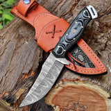 Damascus Steel Knife with G10 Handle with Mosaic Pin Detailing