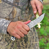 Damascus Steel Knife with G10 Handle with Mosaic Pin Detailing